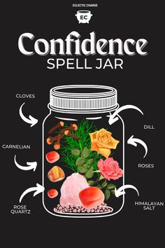 Wiccan Spell Jars, Spell Jar For Confidence, Self Confidence Spell Jar, Easy Jar Spells, Spell For Confidence, Spells For Confidence, Witchcraft Spells For Beginners Jars, Herbs For Confidence, Jar Spells For Beginners