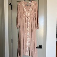 In Loom Soft Pink Embroidered Dress. Never Worn. Intended To Wear For Pictures, But It Did Not End Up Working Out. Hanging In Closed Since. In Perfect Condition. Smoke And Pet Free Home. Pink Embroidered Long Sleeve Maxi Dress, Beige Embroidered Midi Dress For Spring, Pink Long Sleeve Embroidered Maxi Dress, Spring Beige Embroidered Maxi Dress, Beige Embroidered Maxi Dress For Spring, Embroidered Maxi Dress For Brunch, Spring Cream Embroidered Maxi Dress, Beige Embroidered Dress For Brunch, Beige Long Sleeve Embroidered Dress For Spring