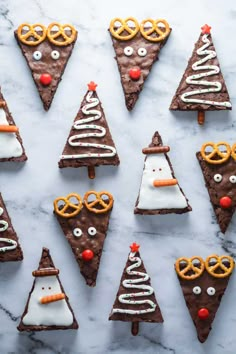 christmas treats are arranged in the shape of trees