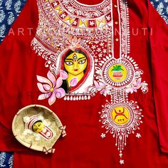 Fabric painting on punjabi Kolka Design On Punjabi, Art On Panjabi, Punjabi Design, Panjabi Painting, Durga Puja Outfit Ideas, Punjabi Paintings, Panjabi Painting Design For Men, Hand Paint Panjabi For Men