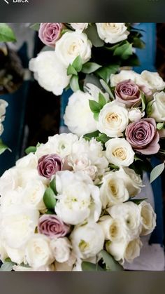 the bridal bouquet is white and pink roses