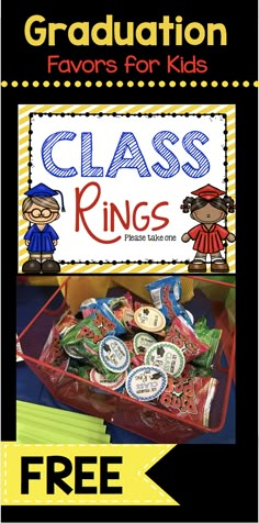 FREEBIE Class Ring 2018 Tags - adorable favors for kindergarten or preschool graduation - printable cards for ring pops - pre-k - FREE teacher printables kindergarten graduation #kindergarten graduation #preschoolgraduation #prekgraduation Graduation Gifts For Kindergarten Kids, Pre K Graduation Food Ideas, Kindergarten Graduation Party Favors, Preschool Graduation Favors, Kindergarten Graduation Treats, Preschool Graduation Treats, Ring Pop Class Ring, Diy Preschool Graduation Decorations, Pre K Graduation Ideas Themes