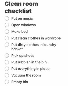 the clean room checklist is shown in black and white