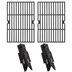 two black grill grates are shown on a white background with clippings to the left and right sides