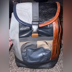 Genuine Leather Backpack. Never Used It. The Shoulder Straps Can Be Zippered If Desired. It Great Condition! Casual Multicolor Leather Backpack For School, Casual Multicolor Leather Backpack For Daily Use, Multicolor Leather School Backpack, Casual Multicolor Leather Backpack, Michael Kors Backpack, Striped Bags, Medium Backpack, Mini Backpack, Leather Backpack