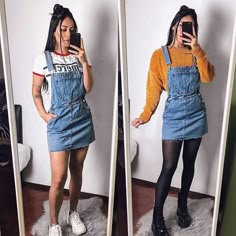 Overall Dress Outfit Winter, Jean Overall Dress Outfit, Denim Overall Dress Outfit, Overall Skirt Outfit, Jean Dress Outfits, Jean Overall Dress, Everyday Casual Outfits, Winter Dress Outfits, Denim Overall Dress