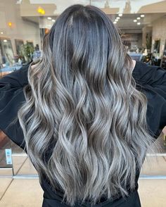 Silver Brown Balayage for Brunettes Dark Brunette And Blonde Hair, Silver Blonde Balayage, Platinum Silver Hair Color, Balayage For Brunettes, Dark Silver Hair, Silver Hair Shampoo, Silver Hair Color Ideas, Silver Blue Hair, Silver Hair Dye