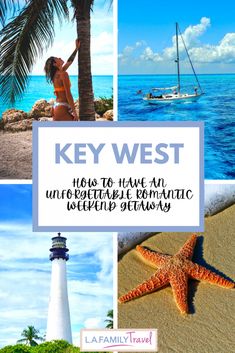 the words key west are written in different languages, including an image of a starfish and