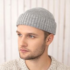 "View our stunning short fisherman beanie hat collection that will add an a fashionable element in your daily life. Click to shop now! Perfect short fisherman beanie hat from premium yarn. The hat stretches perfectly, does not put pressure on the forehead, after use takes its original shape. Knitting high density from high quality thin yarn. Season: Autumn Winter Spring Style: classic knit cropped hat Composition of yarn: blend wool and acrylic Hat: one size from 7 to 7 3/8 US size - 22 \"- 23.8 Crochet Spring Hat, Mens Beanies, Fisherman Beanie, Birthday Gifts For Him, Boyfriend Best Friend, Spring Hats, Men's Beanies, Bonnet Crochet, Hat Knit