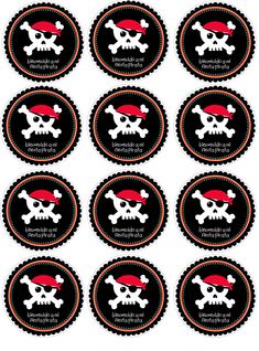 pirate party cupcake toppers with skull and crossbones on black, set of 12