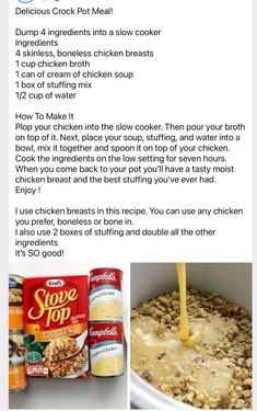 the recipe for chicken soup is shown with instructions