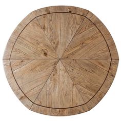 a round wooden table with four sections in the center