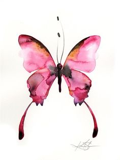 a watercolor painting of a pink butterfly