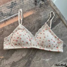 Olivia Mark - Sweet Strawberry Cherry Bralette, Wire-Free Push-Up Lace Trim Triangle Cup Bra for Petite Bust Bra For Small Bust, Small Vest, Yellow Raincoat, Junior High School, Current Styles, Cute Fits, Bra Cups, Small Bust, Push Up