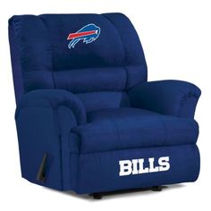 the los angeles angels embroidered rocker recliner is shown in blue with pink lettering on it