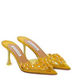 Aquazzura - Exclusive to Mytheresa – Meteorite 75 embellished PVC mules | Mytheresa Bottega Veneta Pouch, Aquazzura Heels, Aquazzura Shoes, Yellow Accessories, Sun Yellow, Luxury Footwear, Mid Heels Pumps, Designer Pumps, Kinds Of Shoes