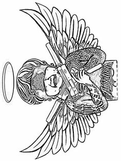 a drawing of a bird with its wings spread out and two birds on it's back