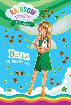 the book cover for rainbow magic, featuring a fairy holding a white rabbit in her arms