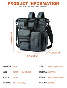 J.T.C. 3-in-1 Convertible Backpack is the ideal backpack to store your laptop. This casual-style bag not only complements your attire but also provides ample space to accommodate your travel or office essentials. Material: Polyester Fabric Dimensions (inches): 12.2' x 4.3' 13.4' Color: Gray A convertible bag that can worn as a shoulder bag, messenger bag, or a normal handbag. Can be used to store a 14-inch laptop, phone, iPad Pro, camera, books, clothes, water bottles, and much more. Features a Pro Camera, Convertible Bags, Convertible Backpack, Office Essentials, Laptop Backpack, Tote Backpack, 3 In 1, Ipad Pro, Cow Leather