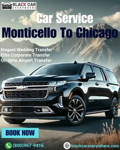 an advertisement for the black car service in chicago, with a photo of a suv