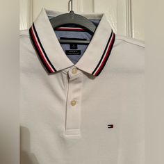 Unused Tommy Hilfiger White Collared Top, White Collared Tommy Hilfiger Top, Tommy Hilfiger Man, Mens Polo, Tommy Hilfiger, Mens Shirts, Man Shop, T-shirt, T Shirt