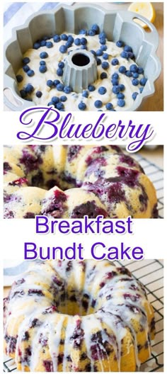 blueberry breakfast bundt cake on a cooling rack