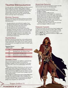 an info sheet with some information about the character and their roles in this video game