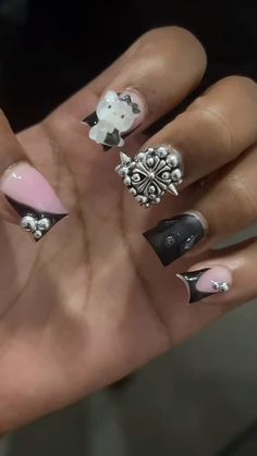 Hippie Nails, Duck Nails, White Acrylic Nails, Simple Acrylic Nails, Hello Kitty Nails