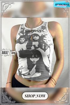 Summer Women's Slim Fit Print Sleeveless Neck Casual Top Plus Color T-shirt Gothic Crop Tops, Gothic Tank Tops, E Girl, Corset Crop Top, Shorts Style, Vintage Girl, Cropped Vest, Estilo Hip Hop, Short T Shirt