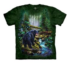 THE MOUNTAIN Black Bear Forest SHIRT 100% COTTON DYED & PRINTED IN THE USA SIZE  KIDS SIZE L-XL After just one wash you will not know where the print ends and the shirt begins. Our unique printing process actually pulls the dye color out of the shirt and leaves the ink color behind, essentially dyeing the cotton with the ink. The Mountain Classic T-shirt features an over-sized relaxed fit, with reinforced double-stitching on all seams. After dyeing they are washed and dried, so they arrive to yo Black Bear Cubs, American Black Bear, Black Bear Cub, Mountain Outfit, Mountain Tshirt, Mountain Shirt, Animal Nature, Bear Cubs, Bear T Shirt