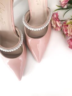 Baby Pink Pearl Stripes Stiletto, Pumps for women, Pearl for Wedding, Wedding Bridal shoes, Bridal High heels, Wedding Pumps, Ankle strap Our Emily Pink / Leather model is with you with a special stiletto mold...  These invitation shoes, which reveal their difference with their design, are qualified to complete many combinations. Thanks to its fine structure, your steps will not tire you at all that day. Due to the fact that the insole has a soft pad, you will not compromise on your comfort.  It Pink Wedding Shoes Low Heel, Pink Bridal Accessories, Bridal High Heels, Pink Bridal Shoes, Pink Stiletto Heels, Blush Wedding Shoes, Blush Pumps, Baby Pink Wedding, Blush Pink Wedding Dress