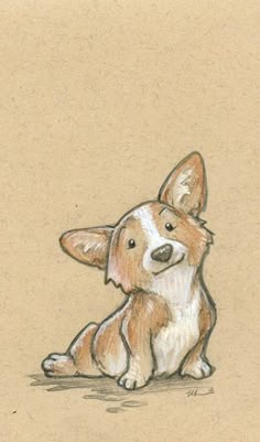 a drawing of a dog sitting on the ground with its head turned to the side