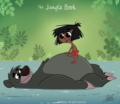 the jungle book with an animated character sitting on top of a hippopotamus