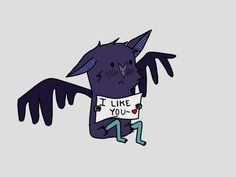 a cartoon character holding a sign that says i like you