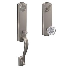 an image of a door handle with a knob on the front and side handles in satin chrome