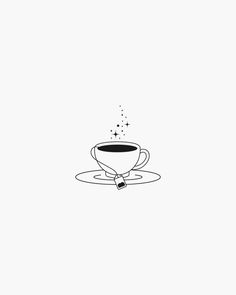 a drawing of a coffee cup on a saucer with a star in the sky above it