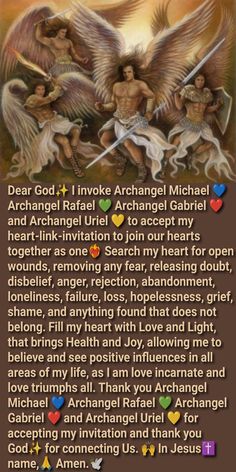 an image of angels with the words, dear god and i wrote to michael garbiel