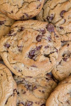 chocolate chip cookies piled on top of each other