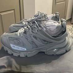 Never Worn!! Purchased From Neiman Marcus In 2021. Dust Bag And Extra Shoe Strings Included. No Box. Tag Is On Bottom Of Right Shoe. This Item Just Lives In My Closet Collecting Dust. Womens Eu Size:39/ Womens Usa Size 9 Grey Balenciaga Track, Grey Balenciaga, Balenciaga Race Runner, Balenciaga Sock, Balenciaga Track 2, Balenciaga Track Sneakers, Pink Balenciaga, Track Sneakers