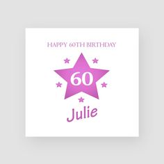 a birthday card with the number 65 on it and stars in purple, against a white background