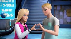 two cartoon characters making a heart shape with their hands