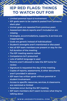 a blue poster with the words iep red flags things to watch out for