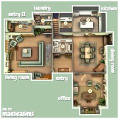 an overhead view of a living room, dining room and bedroom in one floor plan