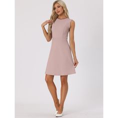 Offer a clean and polished look for the day with this sleeveless dress. This a-line pure color dress with sleeveless accents flatters your silhouette. Cut from stretch knit fabric and featuring a round neck, a-line silhouette, and above-the-knee. Wear yours with heels for an elegant look. Whether you're in the office or out on the town, this dress is perfect for any occasion. Fit And Flare Knee-length Sleeveless Dress, Fit And Flare Sleeveless Knee-length Dress, Solid Color Fit And Flare Sleeveless Dress, Solid Color Sleeveless Knee-length Fit And Flare Dress, Feminine Sleeveless Solid Color Dress, Sleeveless Solid Color Midi Dress For Work, Fit And Flare Knee-length Sleeveless Dress For Work, Knee-length Fit And Flare Sleeveless Dress For Work, Feminine Sleeveless Mini Dress For Work