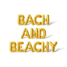 the words bach and beachy are shown in gold foil