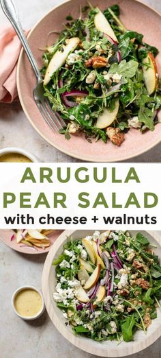 an image of a salad with cheese and walnuts on the side in a bowl