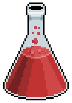 an image of a red liquid in a glass flask with black dots on the bottom