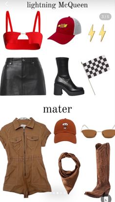 an assortment of clothing and accessories including hats, boots, scarves, glasses, sunglasses