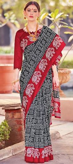 Black and Grey color Saree in Bhagalpuri Silk fabric with Printed work Grey Color Saree, Bhagalpuri Silk Saree, Saree In Black, Party Wear Traditional, Eid Special, Traditional Saree, Traditional Sarees, Blouse Length, Grey Color