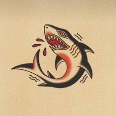 a drawing of a shark with its mouth open